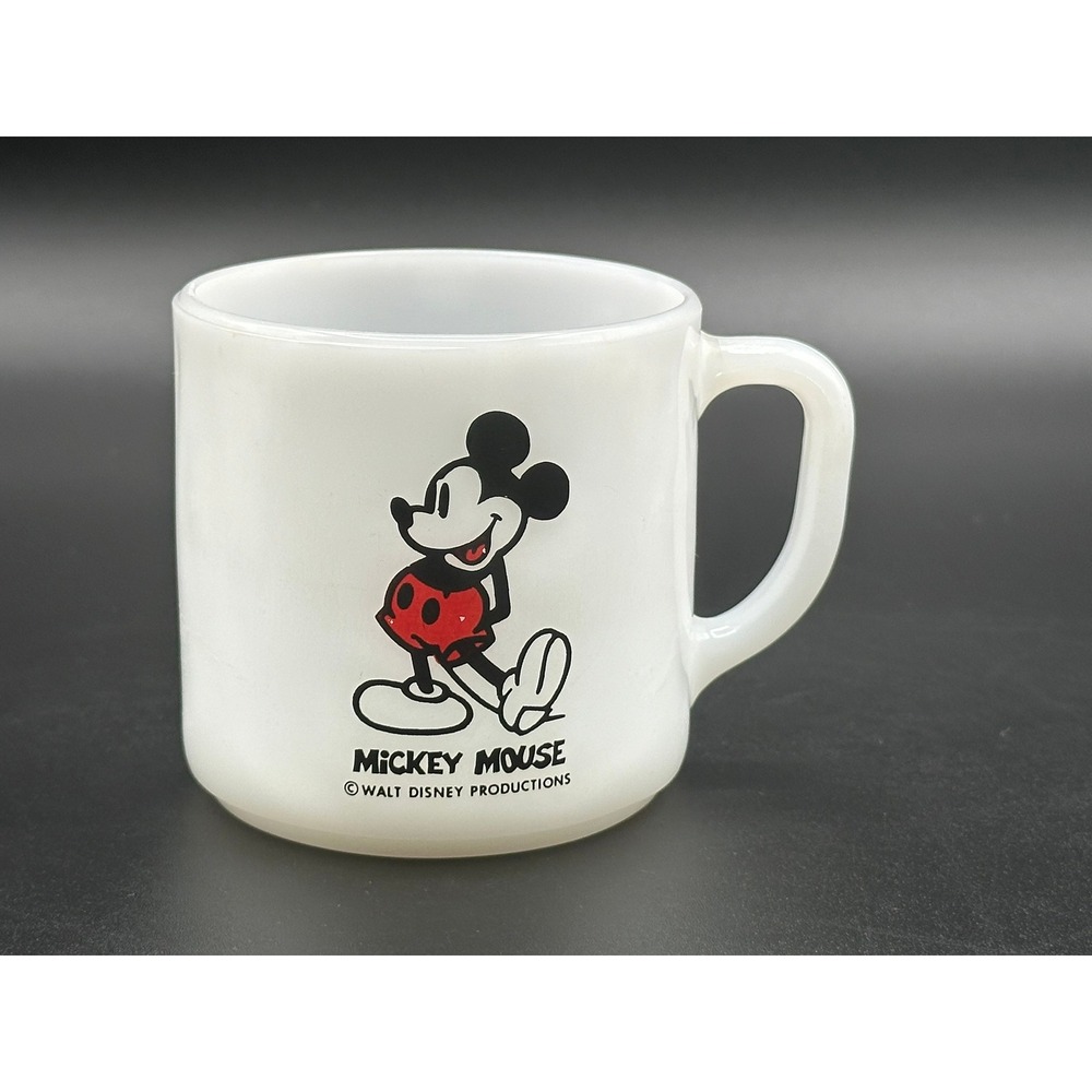 Vintage Federal Glass Mickey Mouse Milk Glass Coffee Mug Disney USA White - Picture 1 of 9